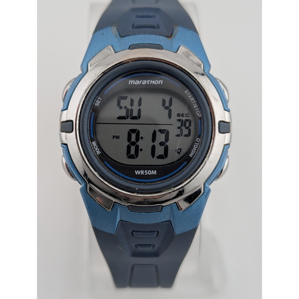 Marathon Timex Women's Digital Watch Blue/Silver T5k362- New Battery
